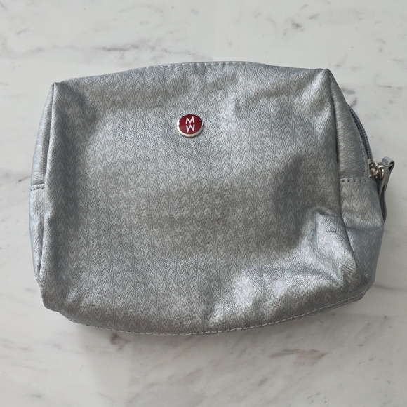 Michele Handbags - Michele Silver Cosmetic Bag with Red Accent